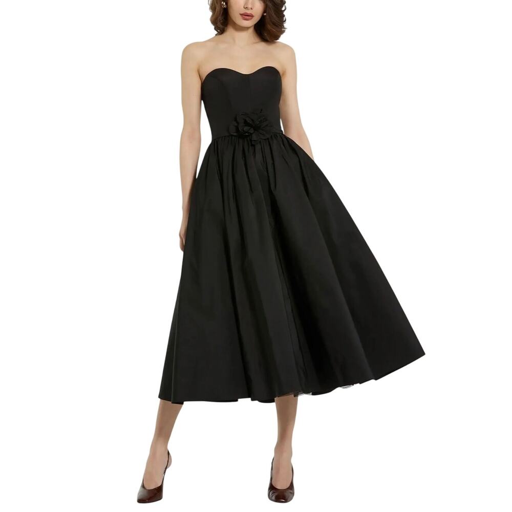 Mac Duggal 21023 Black Cocktail Party Strapless Taffeta A-Line Midi Dress Size 4